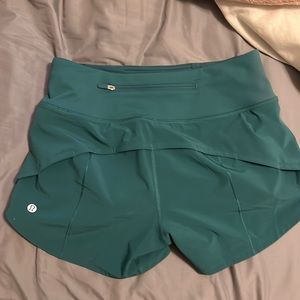 Lululemon brand new without tags size 4 4” inseam teal lagoon speed up shorts!